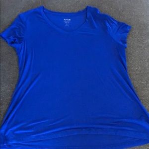 Bright blue v-neck shirt